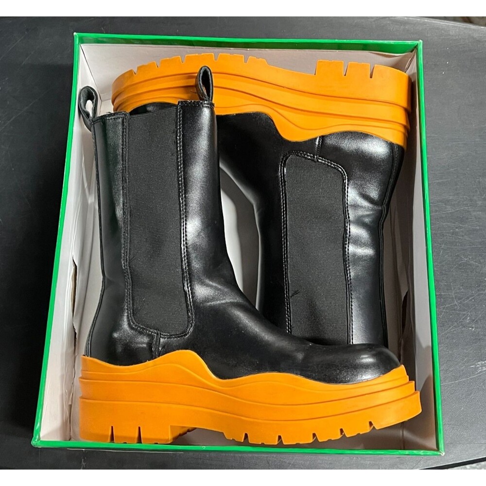 Bottega Veneta Tire Chelsea Boot in Black & Tangerine with Box EU 38/US 8 - Picture 14 of 16